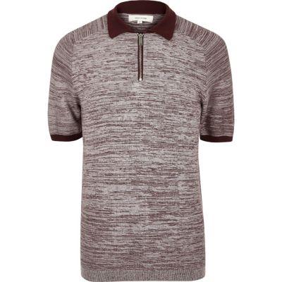 River Island Mens Textured Zip-up Polo Shirt