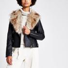 River Island Womens Quilted Faux Fur Fitted Biker Jacket