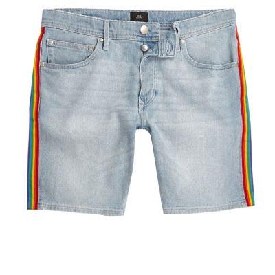 River Island Mens Sid Skinny Fit Rainbow Seam Denim Shorts