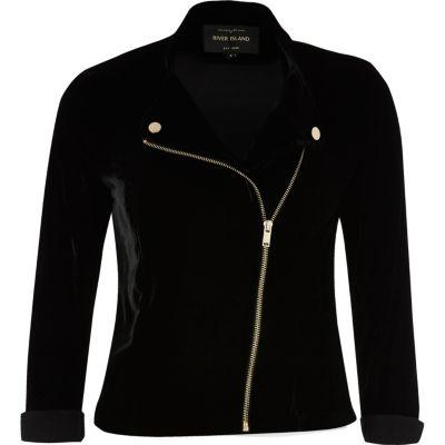 River Island Womens Zip Front Velvet Biker Jacket