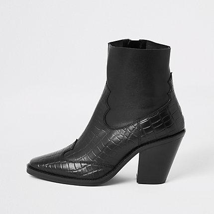 River Island Womens Croc Leather Western Ankle Boots