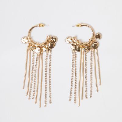 River Island Womens Gold Tone Hoop Drop Earrings