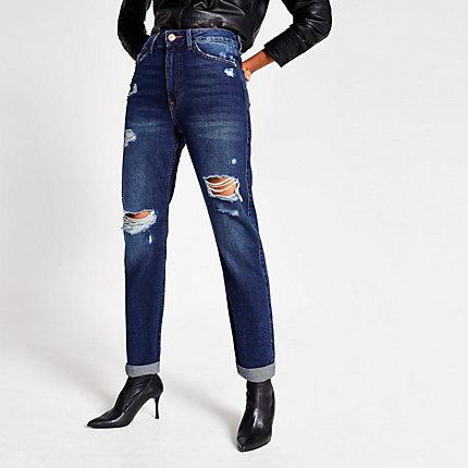 River Island Womens Ripped Mom Denim Jeans