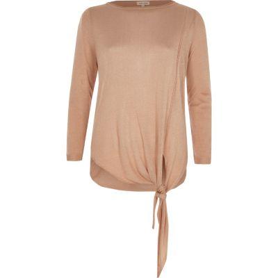 River Island Womens Nude Knit Tie Side Top