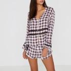 River Island Womens Check Lace Frill Pajama Shirt