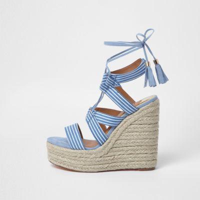 River Island Womens Stripe Tie-up Espadrille Wedges