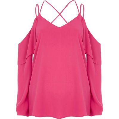 River Island Womens Cold Shoulder Cross Back Top