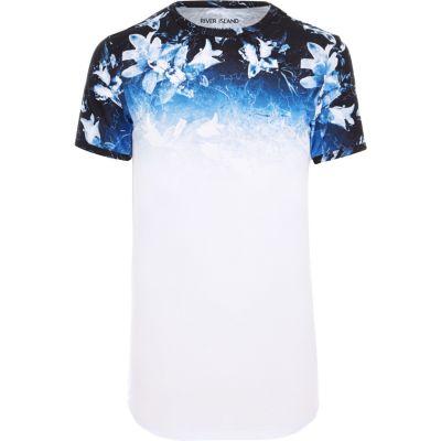 River Island Mens Big And Tall White Floral Fade Print T-shirt