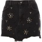 River Island Womens Gem Embellished Frayed Hem Denim Skirt