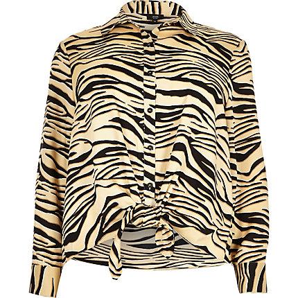 River Island Womens Plus Zebra Print Tie Front Shirt