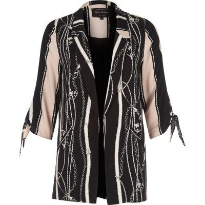 River Island Womens Scarf Print Tie Sleeve Blazer