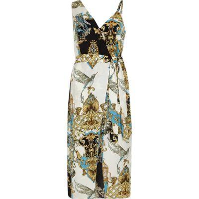 River Island Womens Scarf Print One Shoulder Midi Dress