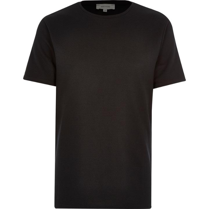 River Island Mensblack Textured Jacquard T-shirt