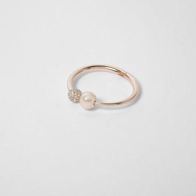 River Island Womens Rose Gold Tone Pearl Hinge Ring