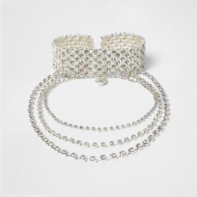 River Island Womens Silver Tone Rhinestone Statement Choker