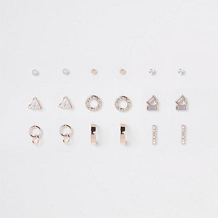 River Island Womens Rose Gold Tone Opal Stud Earrings Pack