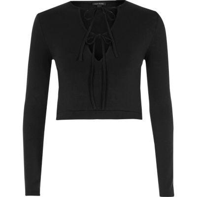 River Island Womens Tie Up Front Long Sleeve Crop Top
