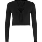 River Island Womens Tie Up Front Long Sleeve Crop Top