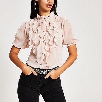 River Island Womens Ruffle Front Short Sleeve Top