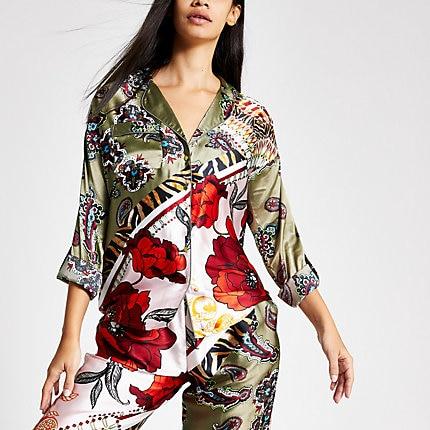 River Island Womens Floral Satin Pyjama Shirt