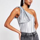 River Island Womens Silver Pleated One Asymmetric Shoulder Top