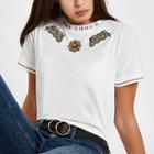 River Island Womens White Snake Embellished T-shirt