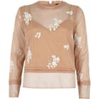 River Island Womens Floral Embroidered Lace Trim Top
