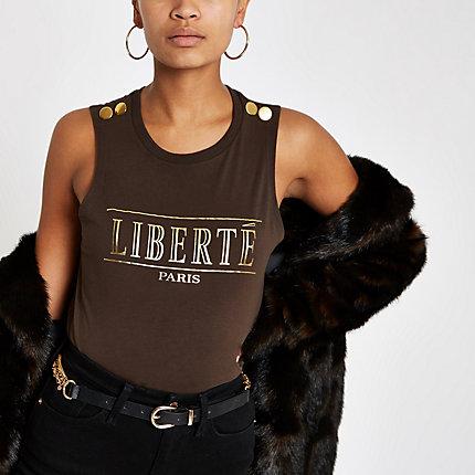 River Island Womens 'liberte' Gold Foil Sleeveless Top