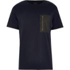 River Island Mensnavy Leather-look Zip Pocket T-shirt