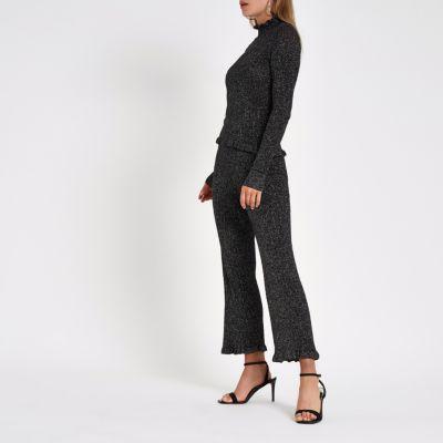 River Island Womens Metallic Knit Frill Hem Trousers