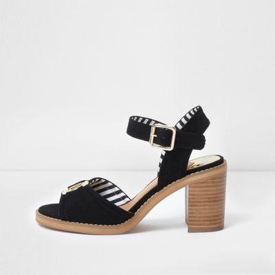 River Island Womens And Gold Tone Ri Block Heel Sandals