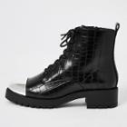River Island Womens Leather Croc Embossed Lace-up Boots