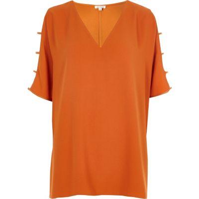River Island Womens Cut Out Sleeve V Neck T-shirt