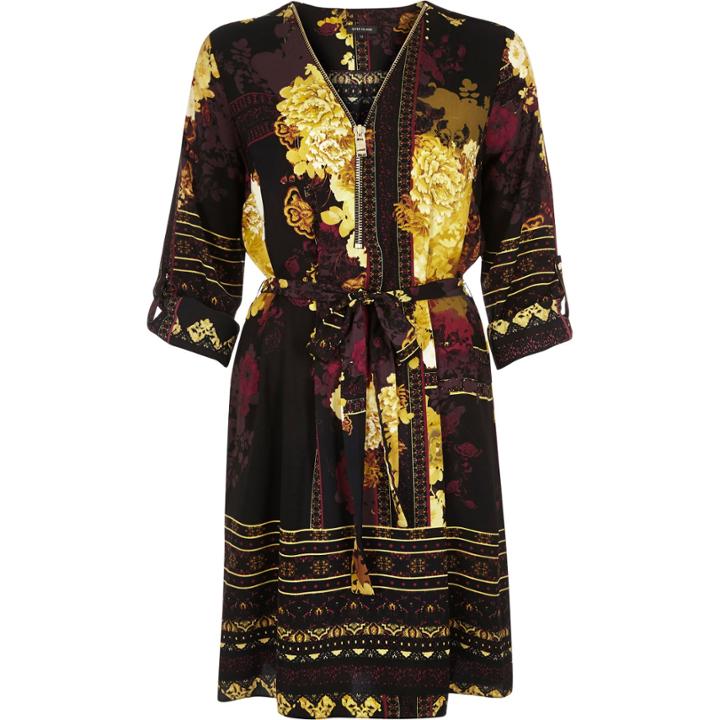 River Island Womens Printed Zip Front Shirt Dress