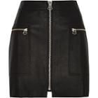 River Island Womens Petite Leather Zip Front Mini Skirt
