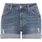 River Island Womens Petite Distressed Denim Boyfriend Shorts