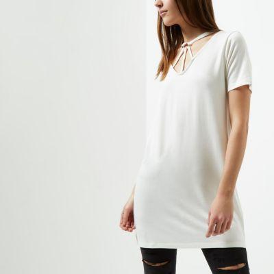 River Island Womens Petite White Harness Neck Oversized T-shirt