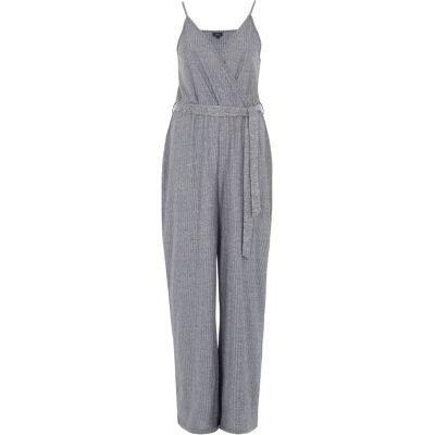 River Island Womens Rib Wide Leg Wrap Belted Jumpsuit