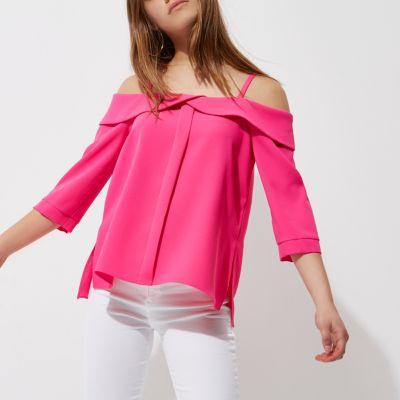 River Island Womens Petite Cold Shoulder Frill Top