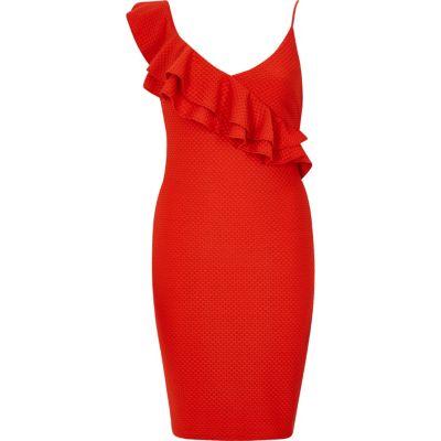 River Island Womens Textured Frill Shoulder Bodycon Dress