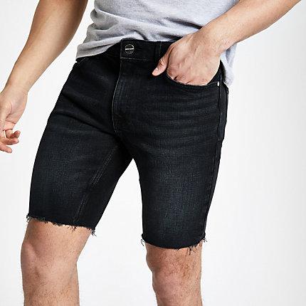 River Island Mens Black Skinny Fit Denim Shorts