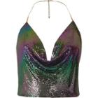 River Island Womens Mermaid Chainmail Halter Cowl Neck Top