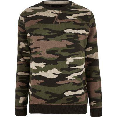 River Island Mensdark Camo Military Sweater