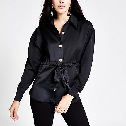 River Island Womens Long Sleeve Tie Waisted Satin Shirt