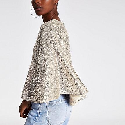 River Island Womens Silver Sequin Cape Top