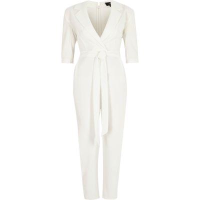 River Island Womens White Three Quarter Sleeve Tailored Jumpsuit
