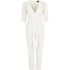River Island Womens White Three Quarter Sleeve Tailored Jumpsuit