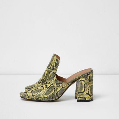 River Island Womens Leather Snakeskin Print Stud Mules