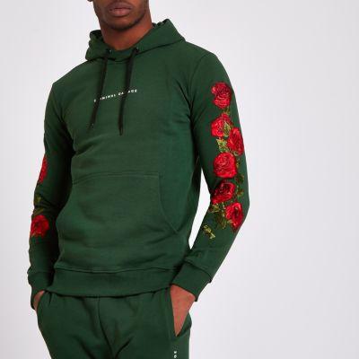 River Island Mens Criminal Damage Rose Embroidered Hoodie
