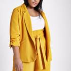 River Island Womens Plus Yellow Ruched Sleeve Blazer